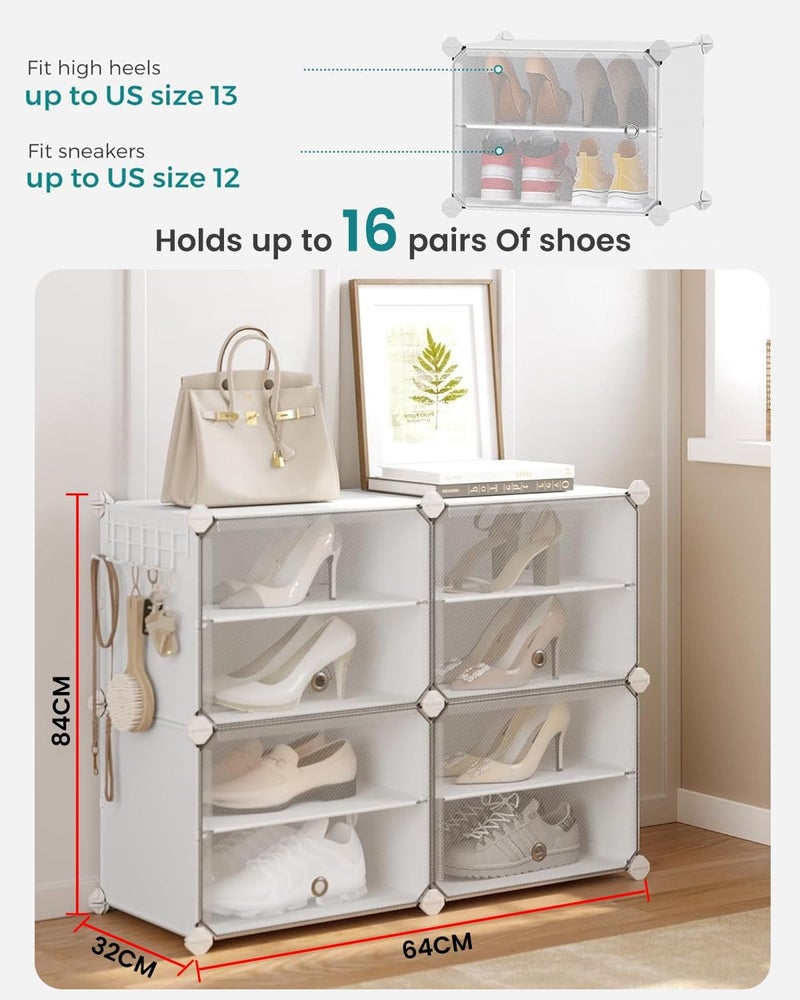 LiveCool Shoe Rack Plastic, 8-Layer Shoes Rack for Home Plastic, Closed Shoe Rack with Door&Metal Hook, Soft PP Plastic Shoe Stand Organiser Sneakers/Heels/Slippers on Bedroom Entryway,White (SR-W8) - Image 2