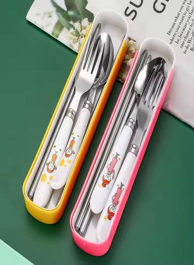 ELOTES 4 Pcs Kids Cutlery Set Stainless Steel Chopstick, Spoon and Fork Cutlery Set for Women, Men, Kids Eating Food Portable Tableware Dining Accessories - Image 1