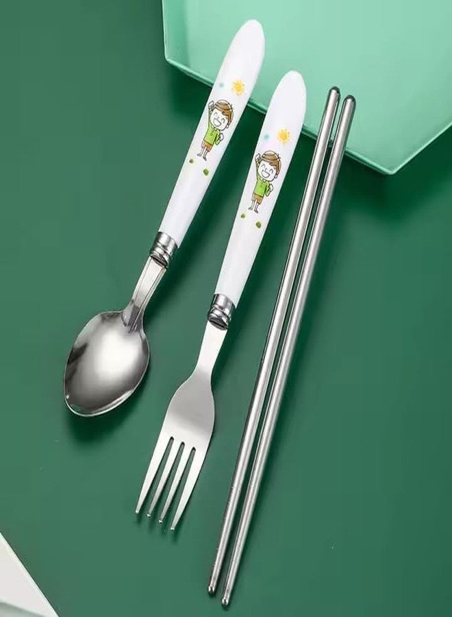 ELOTES 4 Pcs Kids Cutlery Set Stainless Steel Chopstick, Spoon and Fork Cutlery Set for Women, Men, Kids Eating Food Portable Tableware Dining Accessories - Image 3