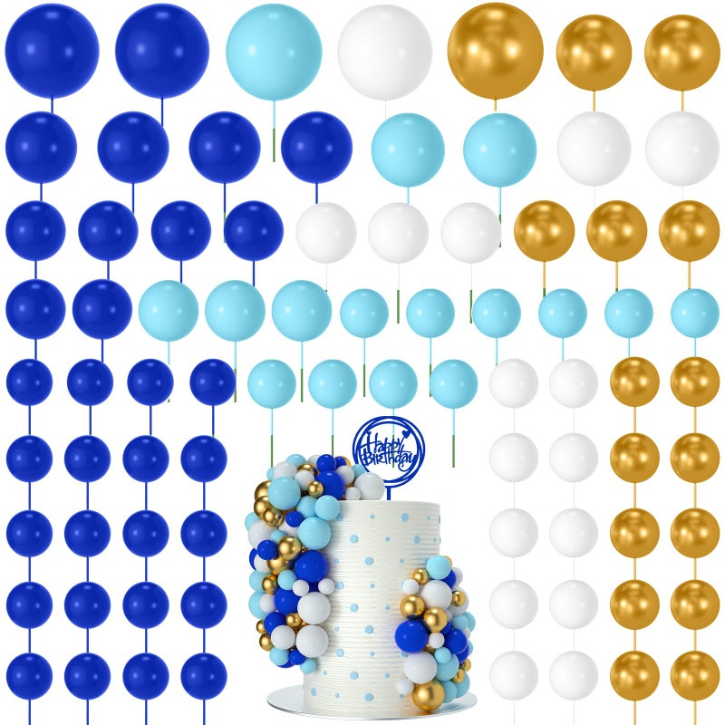 NACHLYNN 80 Pcs Cake Balls Decorations Mini Balloon Cake Topper Balls Foam Cupcake Toppers Balls for Cake Decorating Birthday Parties Weddings Anniversary Blue White Gold Series - Image 3