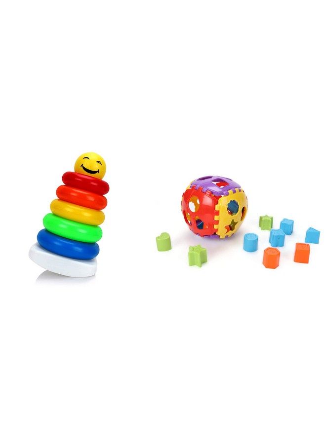 RATNA'S Sorting And Stacking Toddlers Toys (2 In 1 Smiley Ring & Shape Sorter Ball) - Image 1