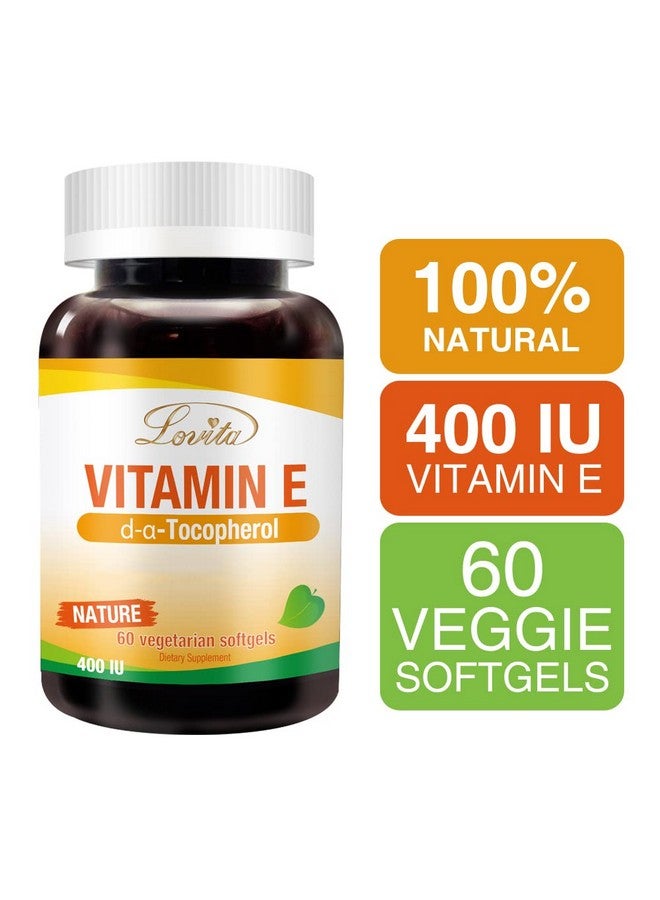 Lovita كبسولات لوفيتا فيتامين E 400 IU، طبيعية 268 ملغ (كـ D ألفا توكوفيرول)، نباتية لدعم صحة البشرة والشعر والأظافر والجهاز المناعي، 60 كبسولة نباتية - Image 2