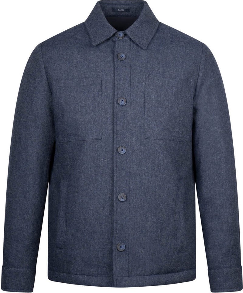 Hatem Saykı Navy Blue Regular Fit Baby Collar Wool Coat - Image 1