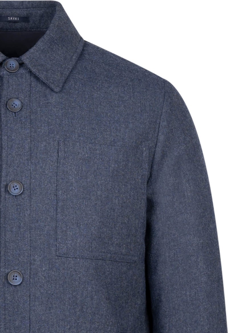 Hatem Saykı Navy Blue Regular Fit Baby Collar Wool Coat - Image 3
