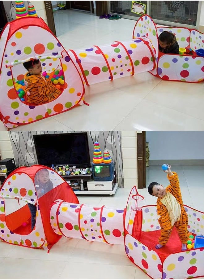 Generic - 3-In-1 Folding Tent With Tunnel Ball Pit Durable Sturdy Portable High Quality,Kids Ball Pits Tent 3in1/Set Combo Play Tent w/Play Tunnel Kids Toy Tents Children Folding Play House Portable Outdoor Indoor Toy Tent Princess Prince Castle Gifts Children Toys - Image 1