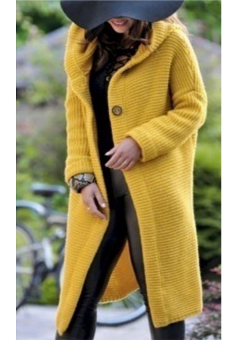 NIBEMINENT Solid Hooded Button Front Cardigan, Casual Long Sleeve Cardigan For Fall & Winter, Women's Clothing  - Image 1