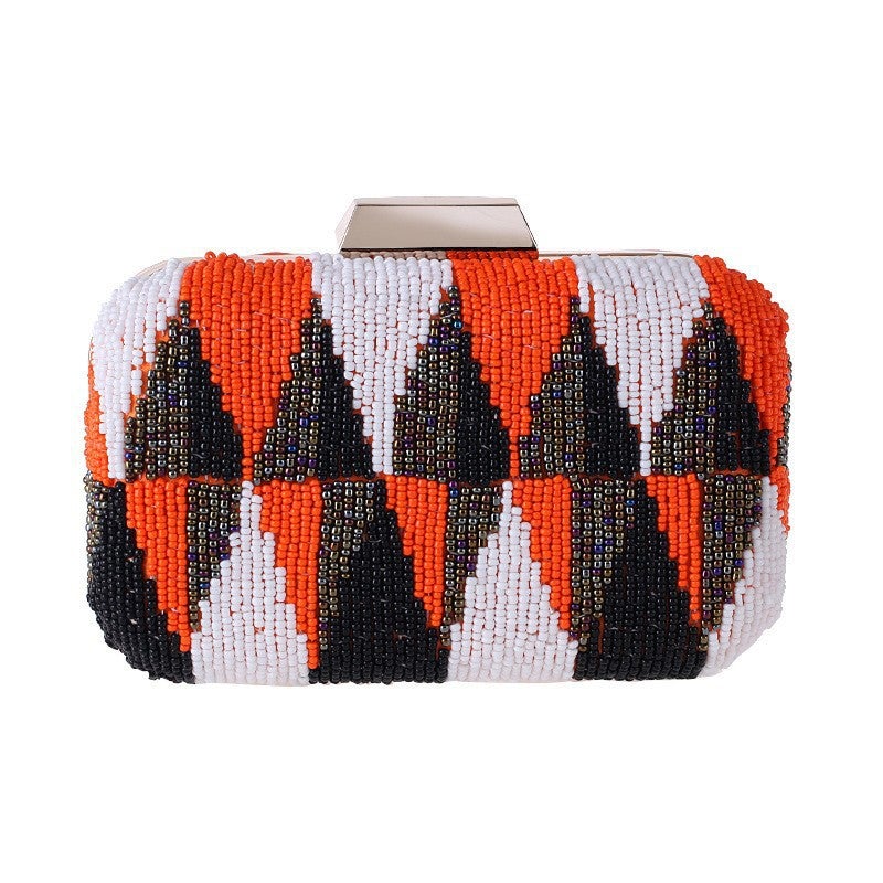 Small Square Bag Pu Women'S Hand-Held Dinner Bag High-End Beaded Contrast Beaded Embroidered Bag 6922-33 Banquet Bag - Image 1