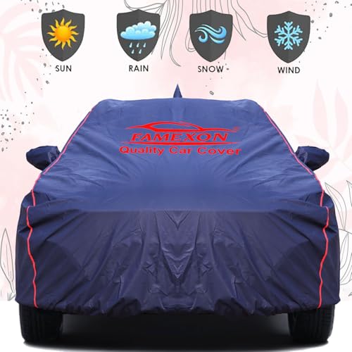FAMEXON Waterproof Car Body Cover Compatible for Tata Altroz Triple Layer Inner Fabric with Mirror Pockets and Pipein Design Protects from Animals, Heat, Rain & UV Rays (Undark Blue) - Image 3