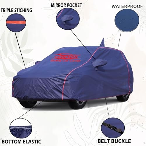 FAMEXON Waterproof Car Body Cover Compatible for Tata Altroz Triple Layer Inner Fabric with Mirror Pockets and Pipein Design Protects from Animals, Heat, Rain & UV Rays (Undark Blue) - Image 2