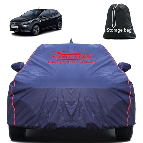 FAMEXON Waterproof Car Body Cover Compatible for Tata Altroz Triple Layer Inner Fabric with Mirror Pockets and Pipein Design Protects from Animals, Heat, Rain & UV Rays (Undark Blue) - Image 1