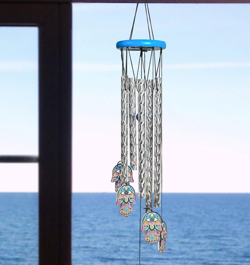 ZAICUS Hamsa Hand Wind Chime – 23-Inch Metal Wind Chimes for Home Décor, Protection & Positive Energy – Hanging Bells for Balcony, Garden & Outdoor Spaces - Image 4