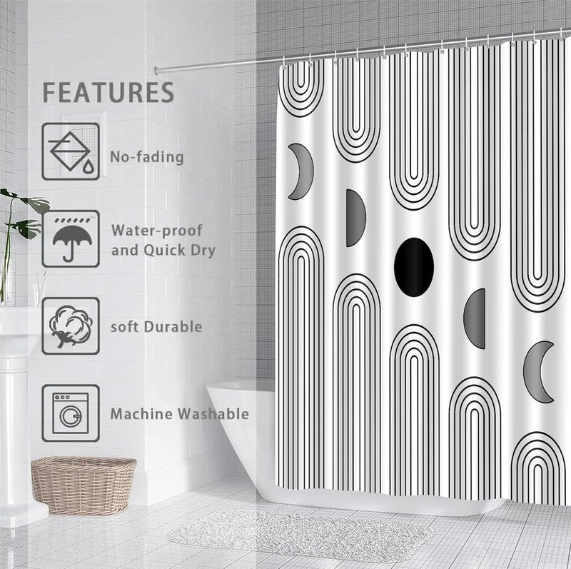 UYDOXCU Boho Shower Curtains for Bathroom Mid Century Minimalist Abstract Aesthetic Modern Bathroom Decor Curtain Machine Washable Waterproof Fabric with 12 Hooks (White Minimalist, 72" x 72") - Image 4