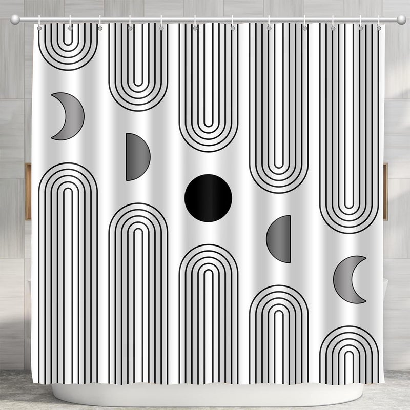 UYDOXCU Boho Shower Curtains for Bathroom Mid Century Minimalist Abstract Aesthetic Modern Bathroom Decor Curtain Machine Washable Waterproof Fabric with 12 Hooks (White Minimalist, 72" x 72") - Image 1