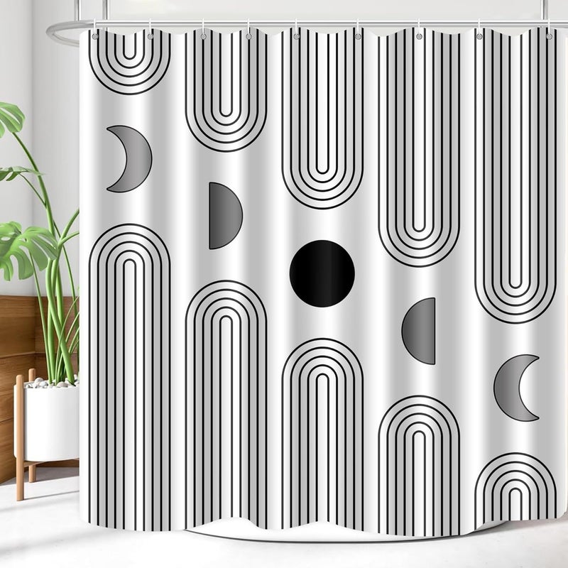 UYDOXCU Boho Shower Curtains for Bathroom Mid Century Minimalist Abstract Aesthetic Modern Bathroom Decor Curtain Machine Washable Waterproof Fabric with 12 Hooks (White Minimalist, 72" x 72") - Image 2