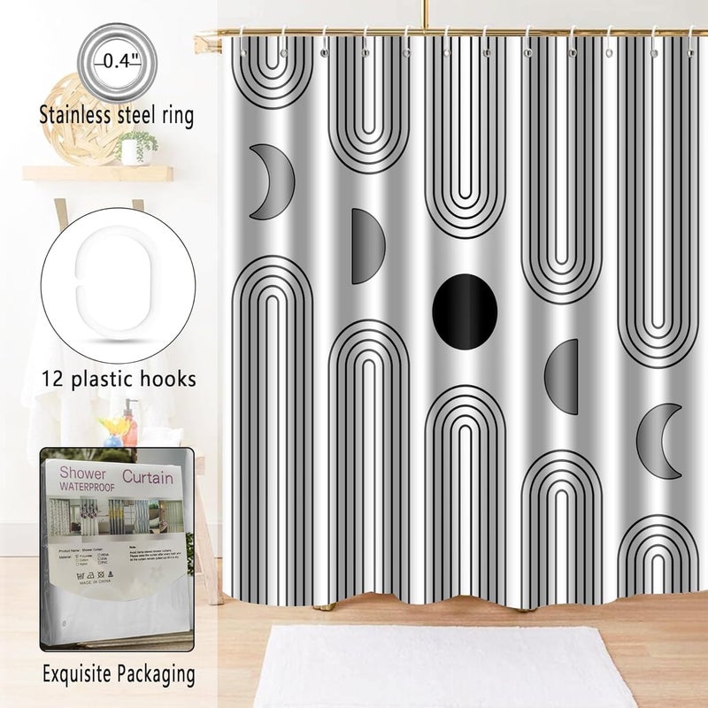 UYDOXCU Boho Shower Curtains for Bathroom Mid Century Minimalist Abstract Aesthetic Modern Bathroom Decor Curtain Machine Washable Waterproof Fabric with 12 Hooks (White Minimalist, 72" x 72") - Image 5