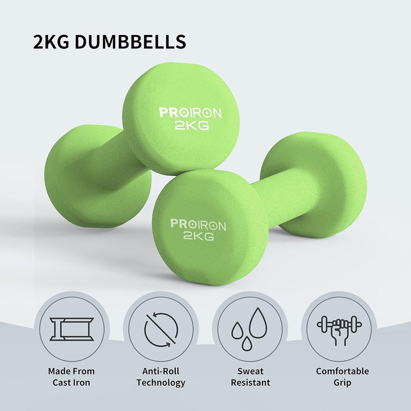 PROIRON Neoprene Dumbbells Set (2kg x 2) - Image 2