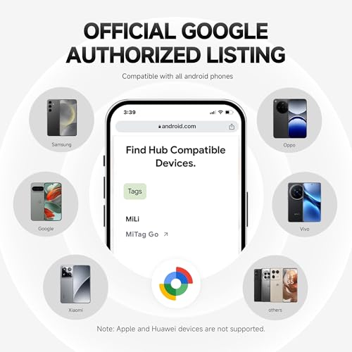 MiLi MiTag Bluetooth Tracker for Android, Google Certified Key Finder/Luggage Tracker/Item Locator, Smart Tracking Tag for Google Find My Device (Find Hub) App (White, 1PC) - Image 2