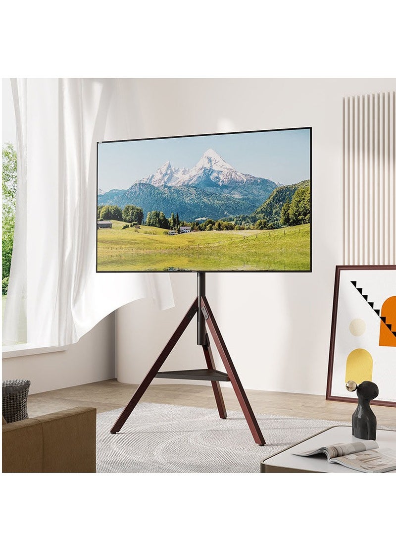 FlashHawk Floor TV Screen Stand,180 Degrees Swivel for 32-75" Screens,Steel & Beech Legs with Storage Tray,Height Adjustable,VESA 600x600mm,Non-Slip Base​  - Image 1