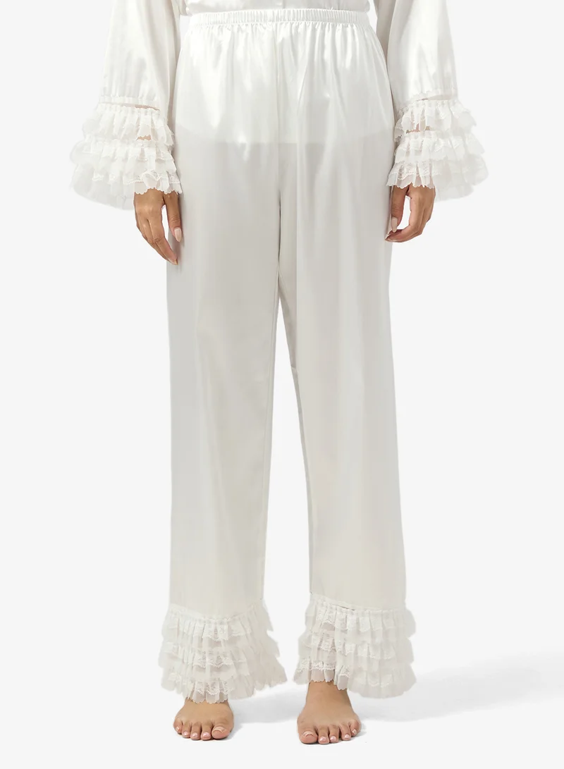 جينجر Satin Frill Detail Button Up Pyjama Set