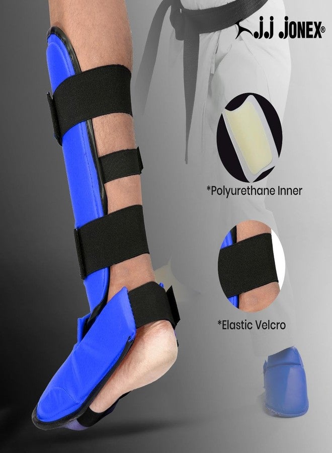 Jonex JJ Jonex Shin Guards - Padded, Adjustable Muay Thai Leg Guards with Instep Protection for Kickboxing | Durable, Professional | Blue-Black | Medium | - Image 5