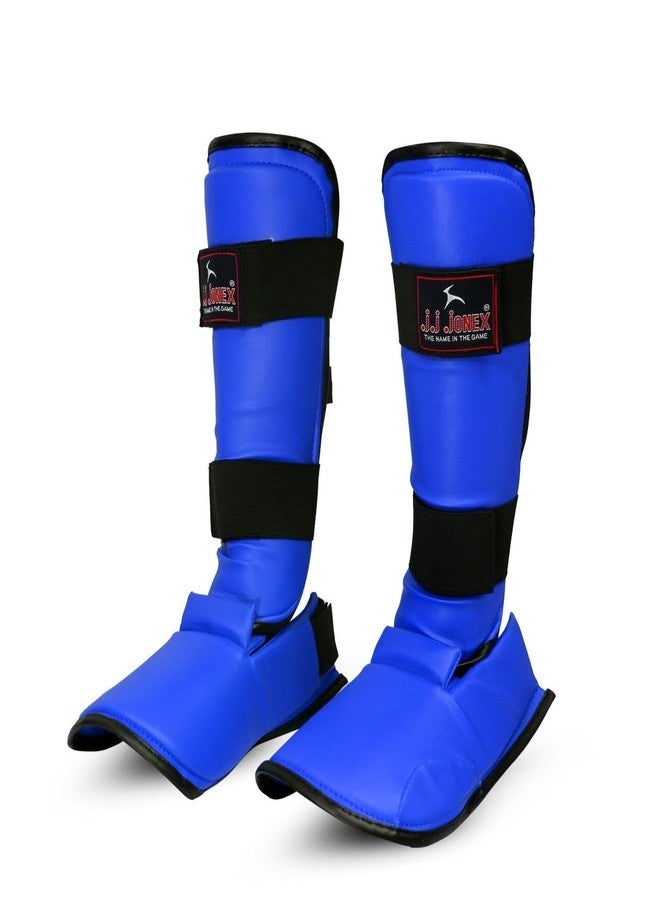 Jonex JJ Jonex Shin Guards - Padded, Adjustable Muay Thai Leg Guards with Instep Protection for Kickboxing | Durable, Professional | Blue-Black | Medium | - Image 1