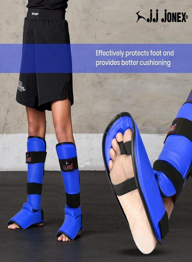 Jonex JJ Jonex Shin Guards - Padded, Adjustable Muay Thai Leg Guards with Instep Protection for Kickboxing | Durable, Professional | Blue-Black | Medium | - Image 4