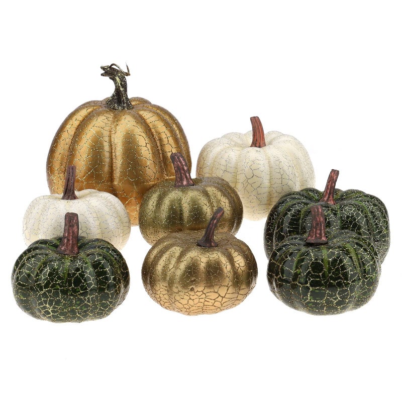 Kepfire 8 Pcs High Grade Artificial Fake Pumpkins Mixed Color Foam Simulation Fall Harvest Vegetable Model Kitchen Halloween Decoration  Assorted