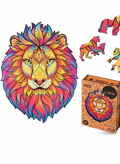 SYOSI Wooden Jigsaw Puzzles Mysterious Lion 140 pcs Small 7.5"x9.5" Beautiful Gift Package Unique Shape Best for Adults Kids  - Image 1