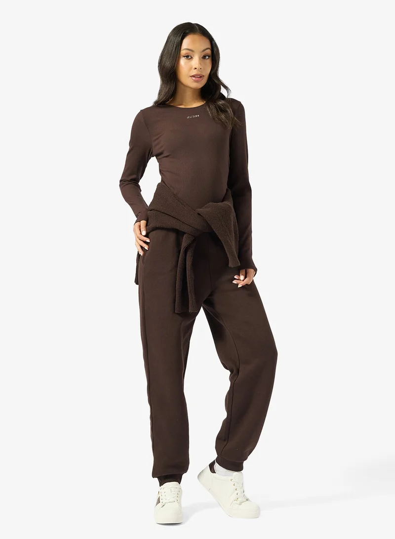 GUESS  Nat Rib Crew Neck Long Sleeve Top for Women | Best Price UAE