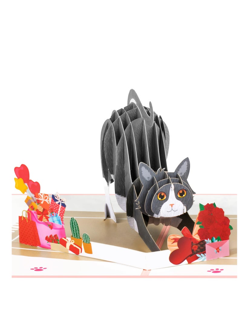 SYOSI Valentines Day Cards, Cat Valentine's Day Cards, Cat Birthday Card, Anniversary Card, Birthday Card for Wife, Cat Birthday Popup Cards for Husband, Cat Lovers, Valentines Day Gifts for Him Her - Image 1