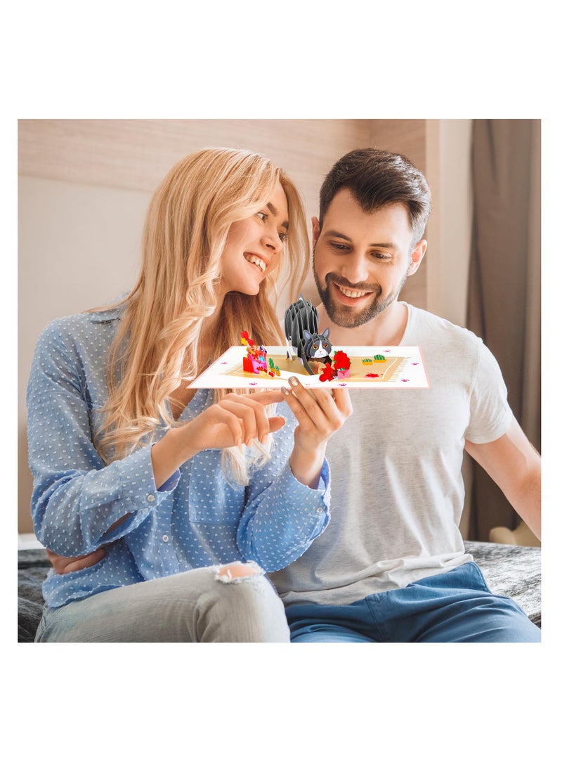 SYOSI Valentines Day Cards, Cat Valentine's Day Cards, Cat Birthday Card, Anniversary Card, Birthday Card for Wife, Cat Birthday Popup Cards for Husband, Cat Lovers, Valentines Day Gifts for Him Her - Image 3