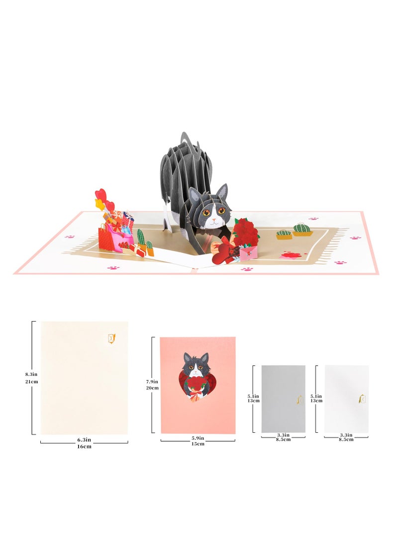 SYOSI Valentines Day Cards, Cat Valentine's Day Cards, Cat Birthday Card, Anniversary Card, Birthday Card for Wife, Cat Birthday Popup Cards for Husband, Cat Lovers, Valentines Day Gifts for Him Her - Image 2