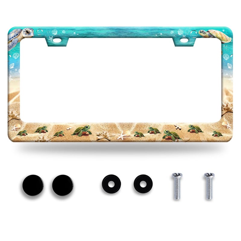 Omw2fyb Personalise Sea Turtle License Plate Frame Beach Turtles License Plate Holder Funny Car Universal Stainless Steel Accessories Cars Decor with Screws 2 Holes Fits Standard Us Vehicles Size 122 X 6 in - Image 3