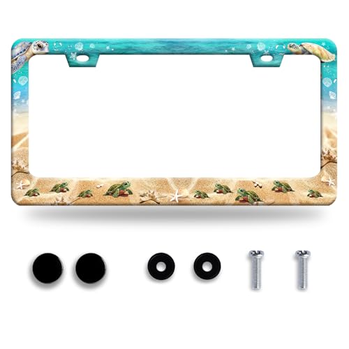 Omw2fyb Personalise Sea Turtle License Plate Frame Beach Turtles License Plate Holder Funny Car Universal Stainless Steel Accessories Cars Decor with Screws 2 Holes Fits Standard Us Vehicles Size 122 X 6 in - Image 1