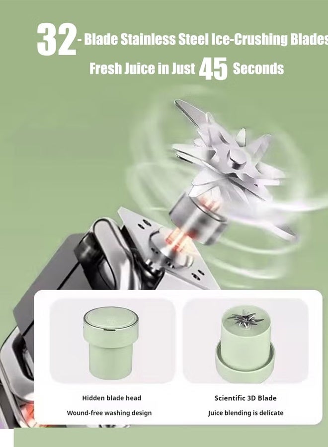 Poxvalzor High-Speed Blender/Mixer System/Juicer,Portable Wireless Juicer Cup,High-Speed 32-Blade Blender,1300ml Large Capacity,Juicing cup ton cup wireless large capacity portable household juicer multifunctional electric fruit juicer,Sport Lid Included, Multi-Scene Use for Office, Gym, Travel, Smoothies & Protein Drinks(Green) - Image 4