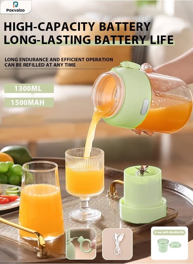 Poxvalzor High-Speed Blender/Mixer System/Juicer,Portable Wireless Juicer Cup,High-Speed 32-Blade Blender,1300ml Large Capacity,Juicing cup ton cup wireless large capacity portable household juicer multifunctional electric fruit juicer,Sport Lid Included, Multi-Scene Use for Office, Gym, Travel, Smoothies & Protein Drinks(Green) - Image 1