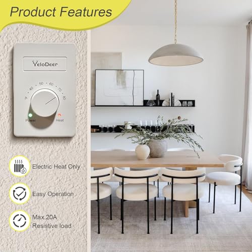 YeloDeer 240 V Only 4-Wire Manual Electric Baseboard Heater Thermostat for Home, YeloDeer - Image 3