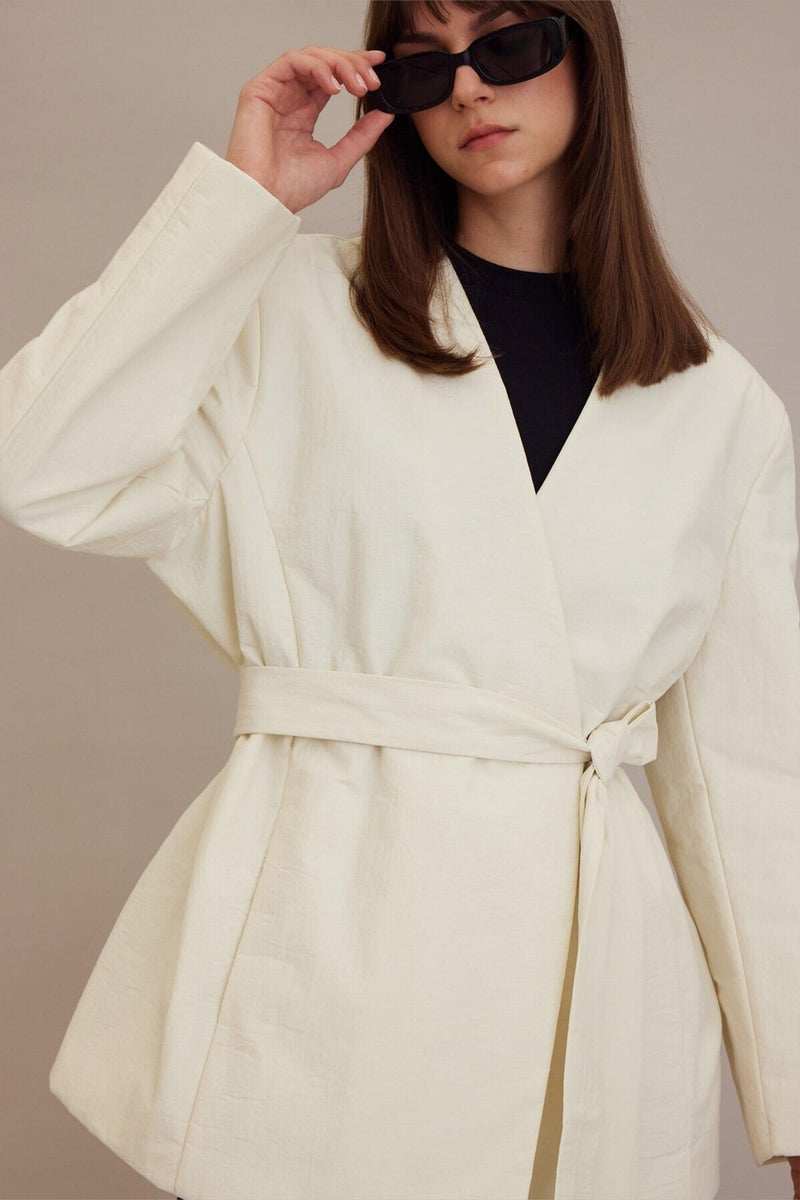 Manuka Kimono Style Padded Blazer Jacket Vanilla  - Image 3
