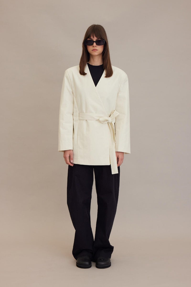 Manuka Kimono Style Padded Blazer Jacket Vanilla  - Image 2