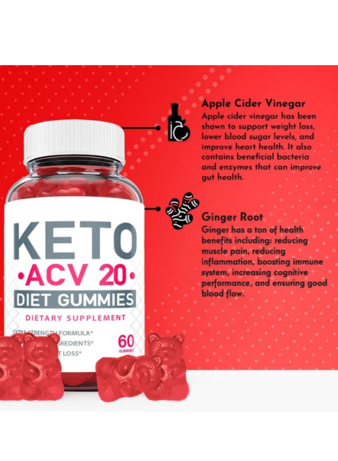 KETO Slim Detox Weight Loss Apple Cider Fit Keto Acv 20 Diet Gummies Dietary Supplement 60 Gummies - Image 4