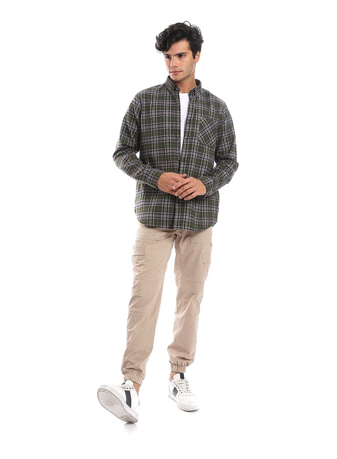 Andora Plaids Olive, Black & Green Button Down Shirt_Olive, Black & Green - Image 1