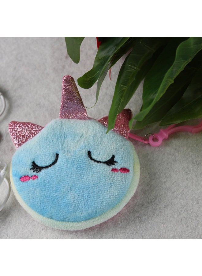 إسكدنيا حقيبة كروس بودي من القطيفة على شكل وحيد القرن، حقيبة سماعات رأس دائرية بسحاب، حقيبة عملات معدنية للبنات، لون وحيد القرن الأزرق - Image 4