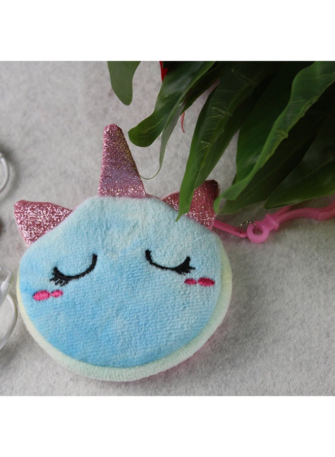 إسكدنيا حقيبة كروس بودي من القطيفة على شكل وحيد القرن، حقيبة سماعات رأس دائرية بسحاب، حقيبة عملات معدنية للبنات، لون وحيد القرن الأزرق - Image 1