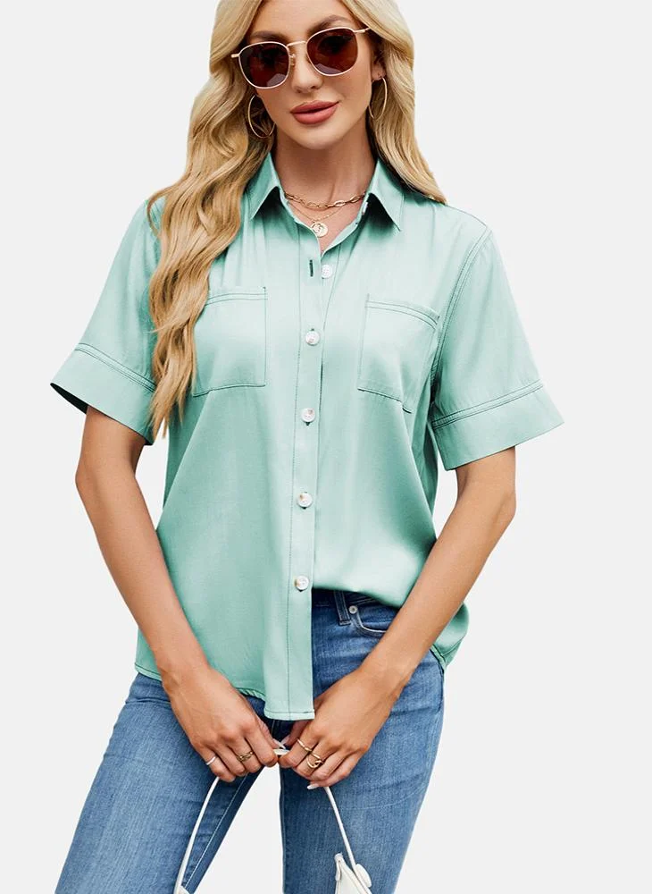 يونيكي Green Plain Regular Fit Shirt