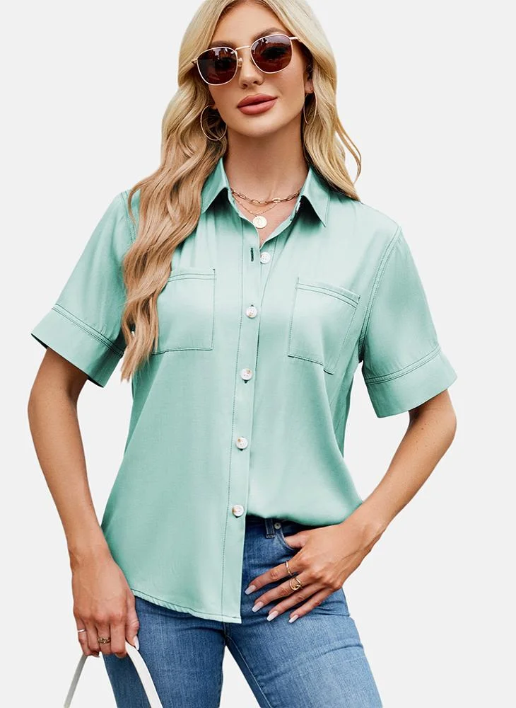 يونيكي Green Plain Regular Fit Shirt