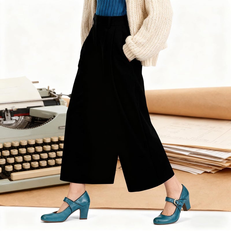 SHODENSE Vintage Kitten Heel Mary Jane Shoes Women Blue Ankle Strap Round Toe Dress Shoes Chunky Block Heels Mary Jane Lolita Pumps Two-Toned Patchwork Buckle Ladies Office Wedding Matte Blue 6 - Image 3