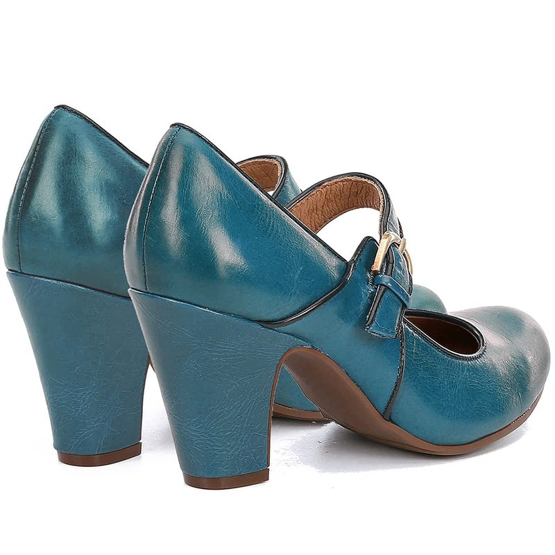 SHODENSE Vintage Kitten Heel Mary Jane Shoes Women Blue Ankle Strap Round Toe Dress Shoes Chunky Block Heels Mary Jane Lolita Pumps Two-Toned Patchwork Buckle Ladies Office Wedding Matte Blue 6 - Image 5