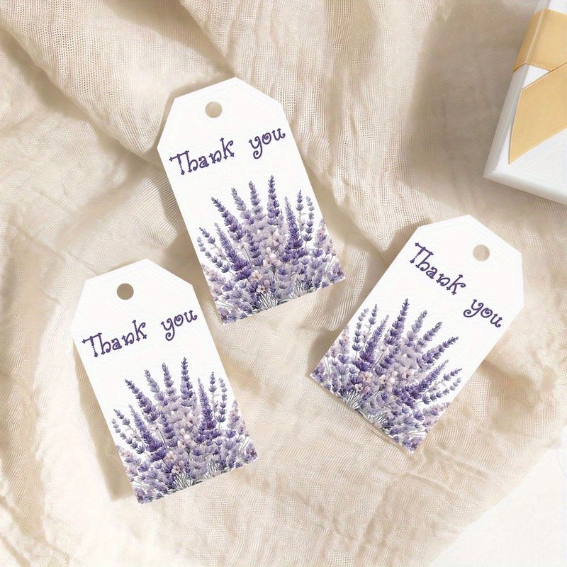 48 قطعة من بطاقات الهدايا باللون الخزامى مع حبال القنب لديكور الزفاف والمنزل - Image 2