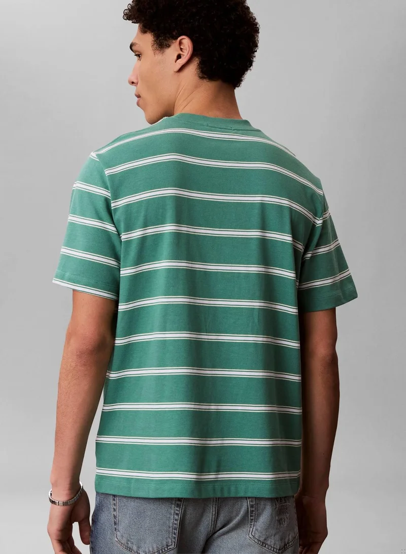 Calvin Klein Jeans Wild Green Stripe Monogram T-Shirt for Men | Best Price UAE