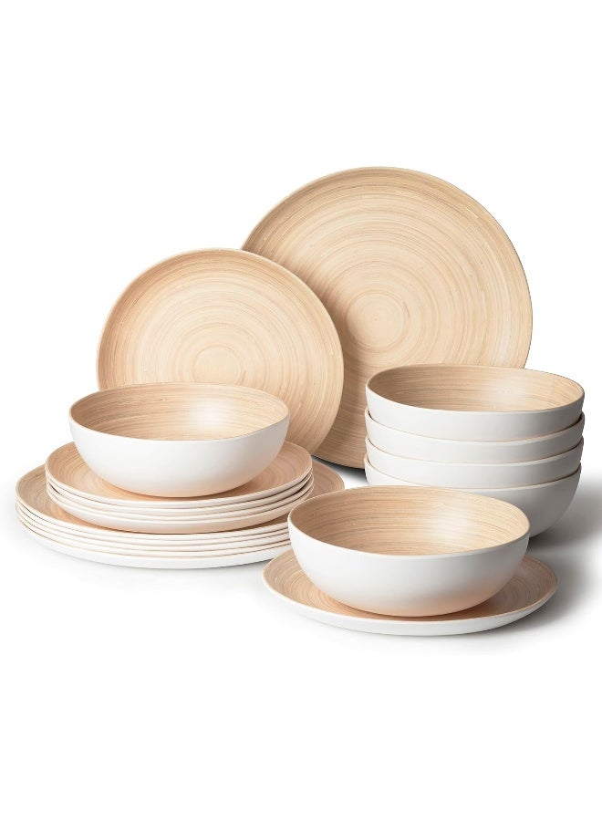 Joviton HOME 18PCS Bamboo Swirl Melamine Dinnerware Sets for 6 Plates and Bowls Sets Light Bamboo - Image 1